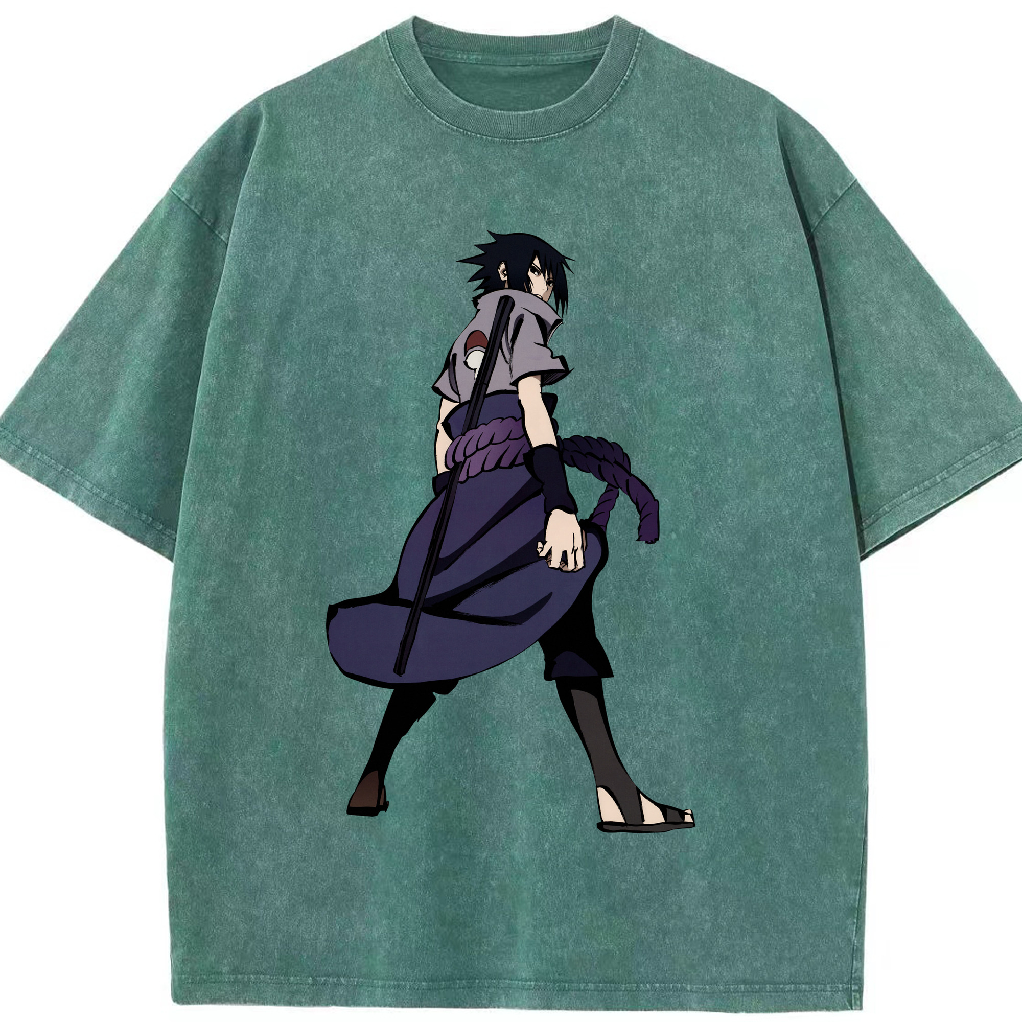 （画像用） NARUTO -ナルト- うちは サスケ Uchiha Sasuke 綿100% ヴィンテージ風 半袖Tシャツ（フロントプリント）